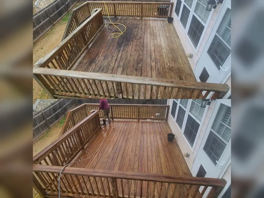Before and after of a wood deck
