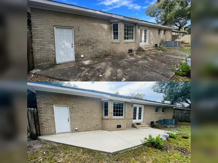 Before and after of a patio behind a house