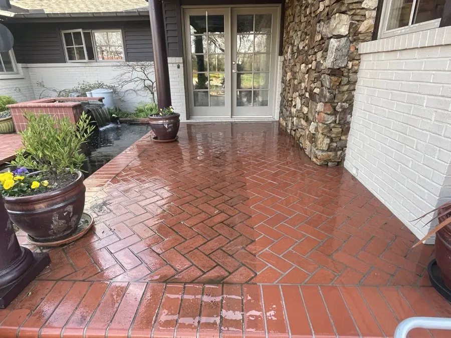 Red herringbone brick patio